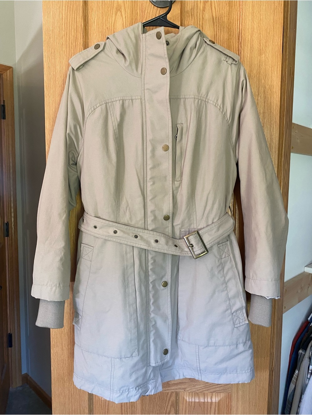 Pendleton Light Taupe Hooded Belted Trench Coat